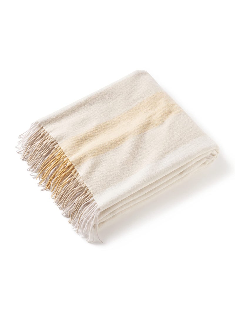 State Cashmere Multicolored Striped Home Throw Blanket with Decorative Fringe 100% Pure Cashmere Ultra Soft Accent Blanket for Couch, Sofa & Bed (Eggshell/Tan/Marigold, 70"x50") - Image 1